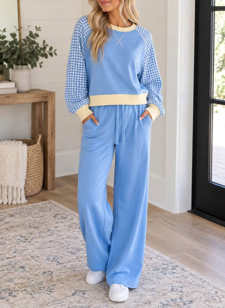 *PREORDER* Blue Colorblock Plaid Set