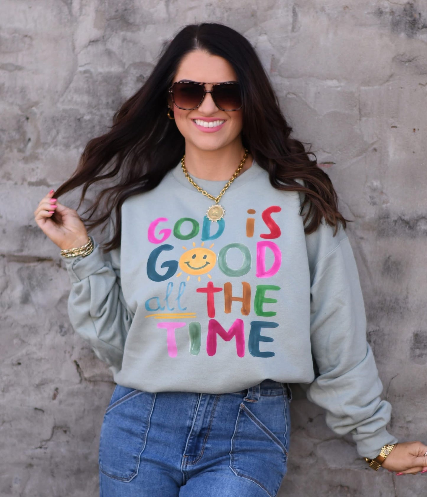 God Is Good All The Time Watercolor Graphic Sweatshirt