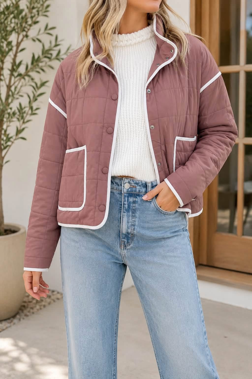 *PREORDER* Rose Quilted Button Jacket