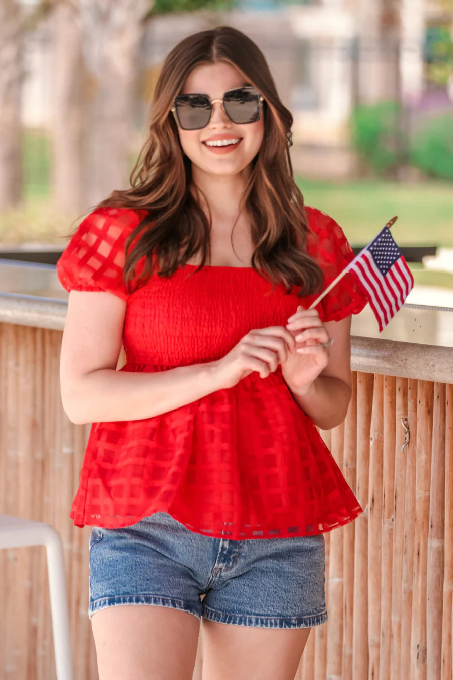 Red Smocked Top