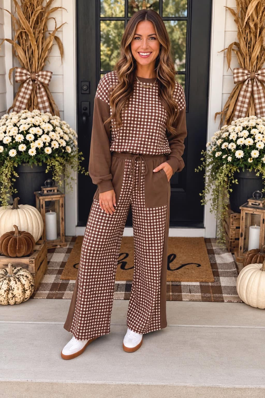 *PREORDER* Brown Patchwork Wide Leg Set