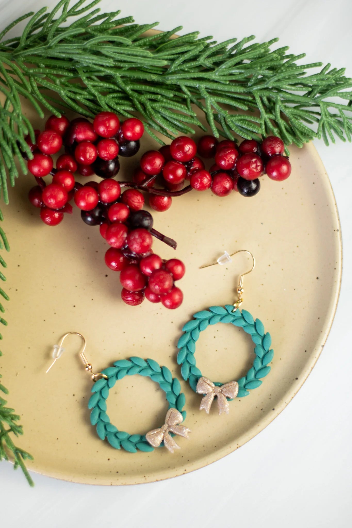 Christmas Wreath Clay Earrings