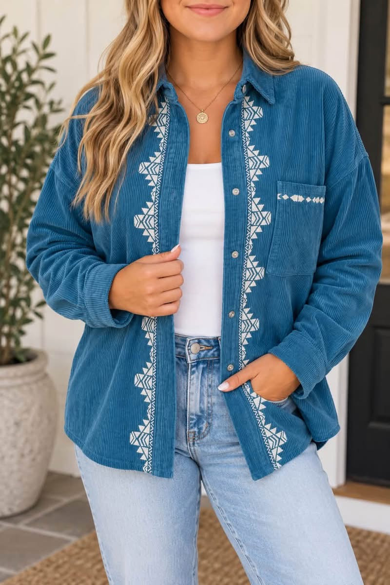 *PREORDER* Plus+ Blue Embroidered Corduroy Shirt