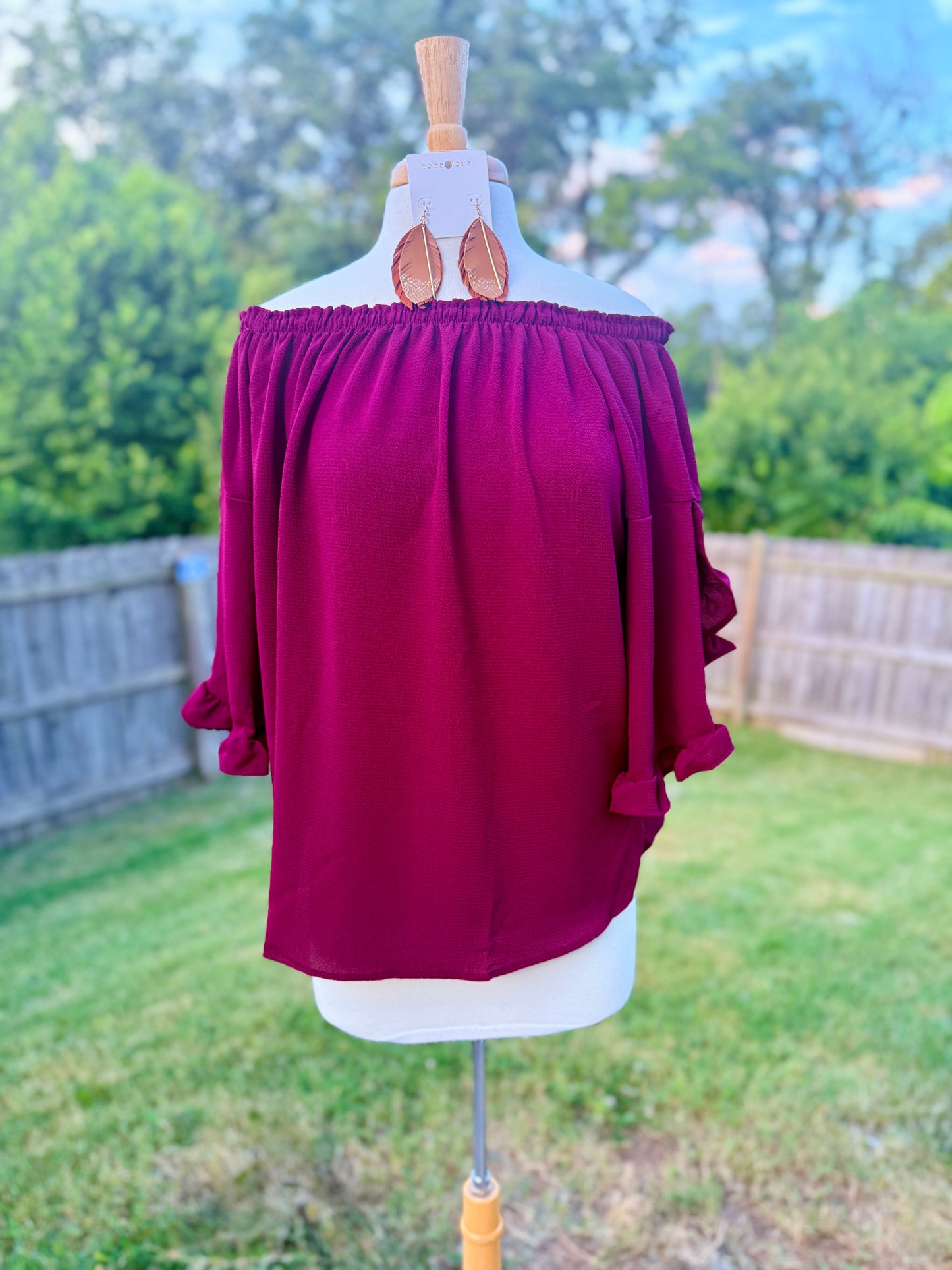 Burgundy Off The Shoulder Top