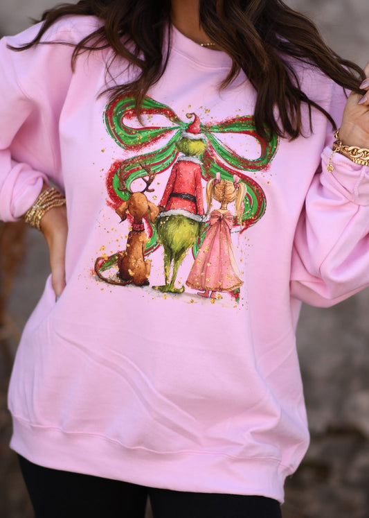Green Bow Christmas Graphic Sweatshirt