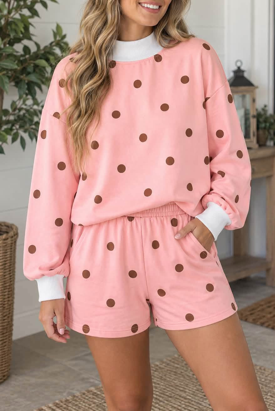 *PREORDER* Pink Polka Dot Ribbed Trim Set