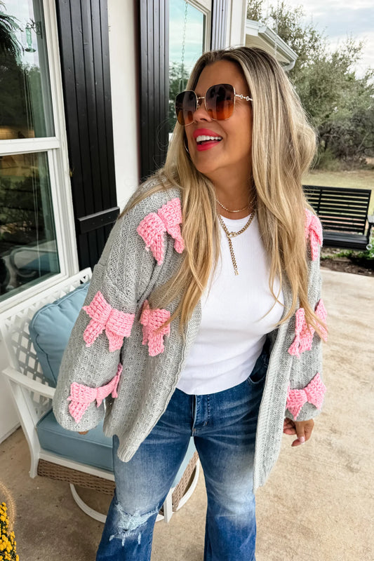 Claire Bow Knit Cardigan Plus+