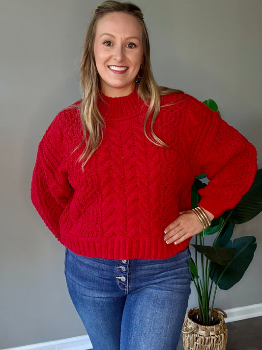 Ruby Red Cable Knit Sweater