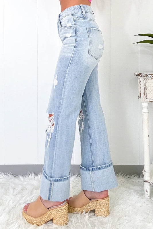 *PREORDER* Light-Wash Distressed Flare Jeans