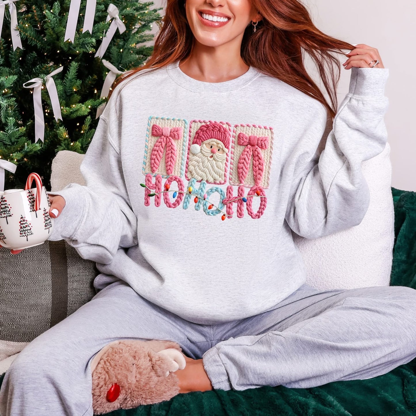 Faux (Fake) Yarn Ho Ho Ho Graphic Sweatshirt