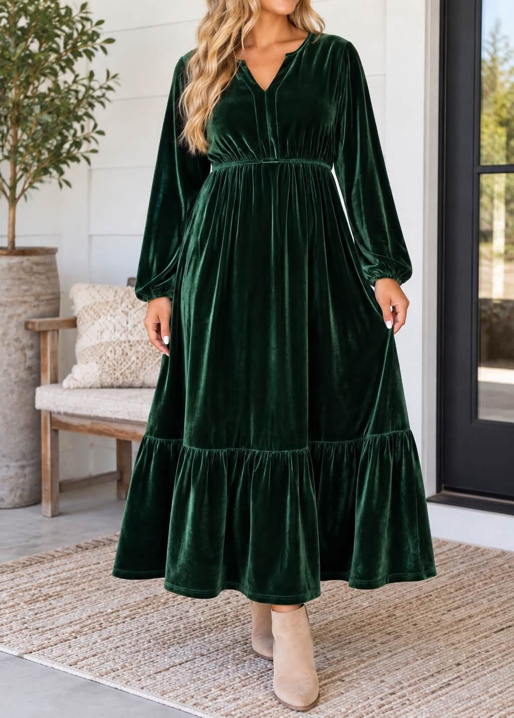 *PREORDER* Plus+ Green V Neck Plus Dress