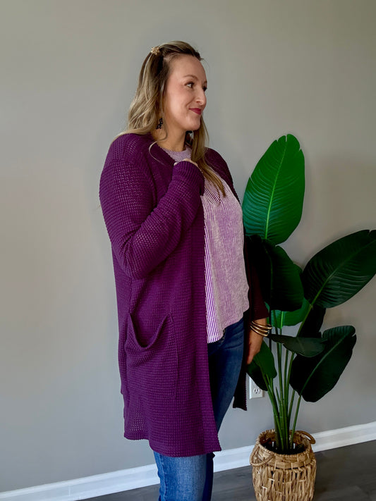 Purple Thumbhole Cardigan Plus+