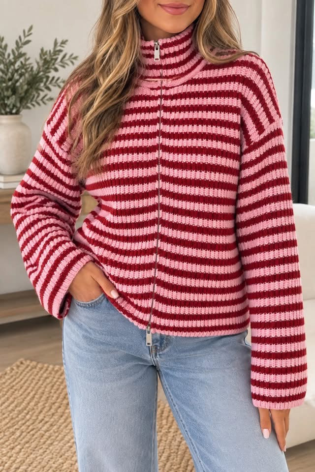 *PREORDER* Red Stripe Zip Cardigan
