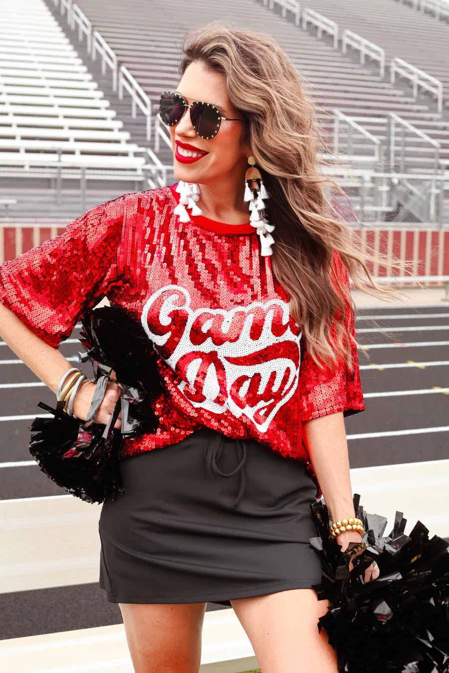 Red Sequin Game Day Top