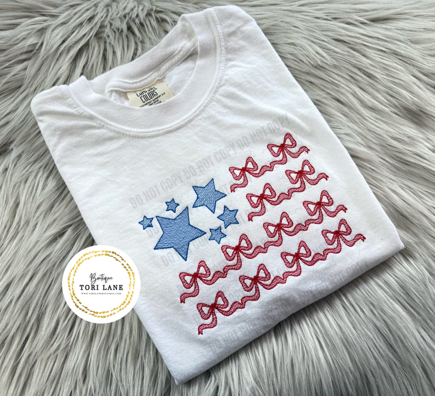 American Flag With Bows Embroidery Tee/Sweatshirt