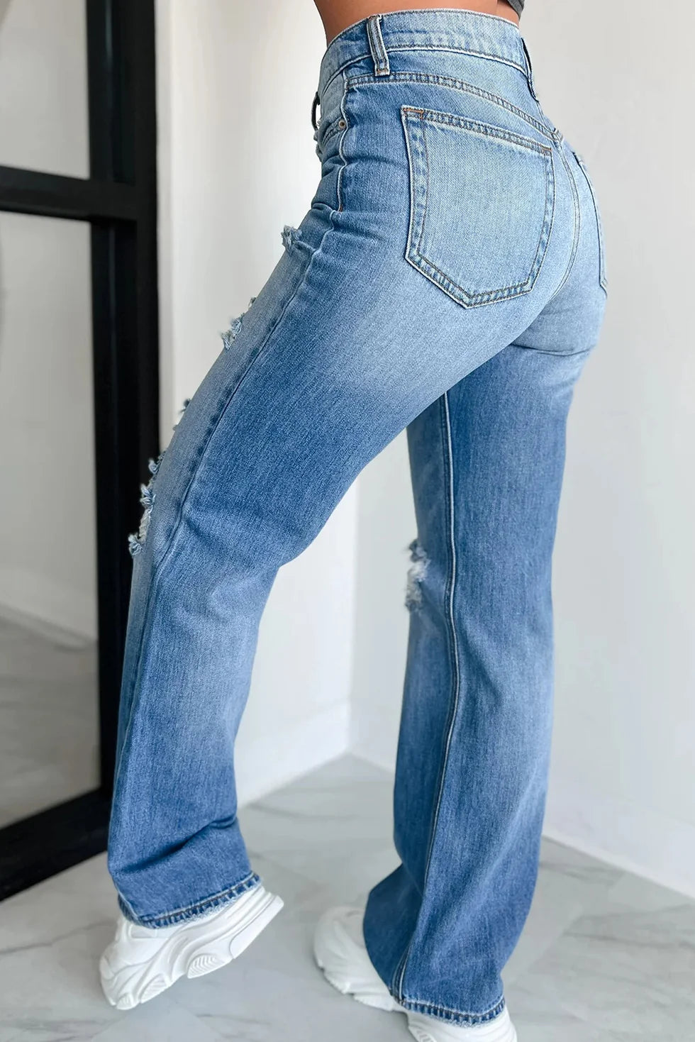 *PREORDER* Mid Rise Distressed Straight Jeans