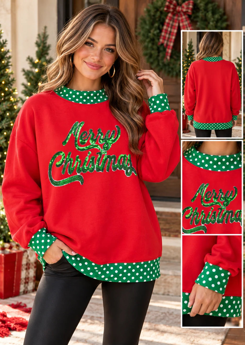*PREORDER* Merry Christmas Sequin Polka Dot Mock Neck