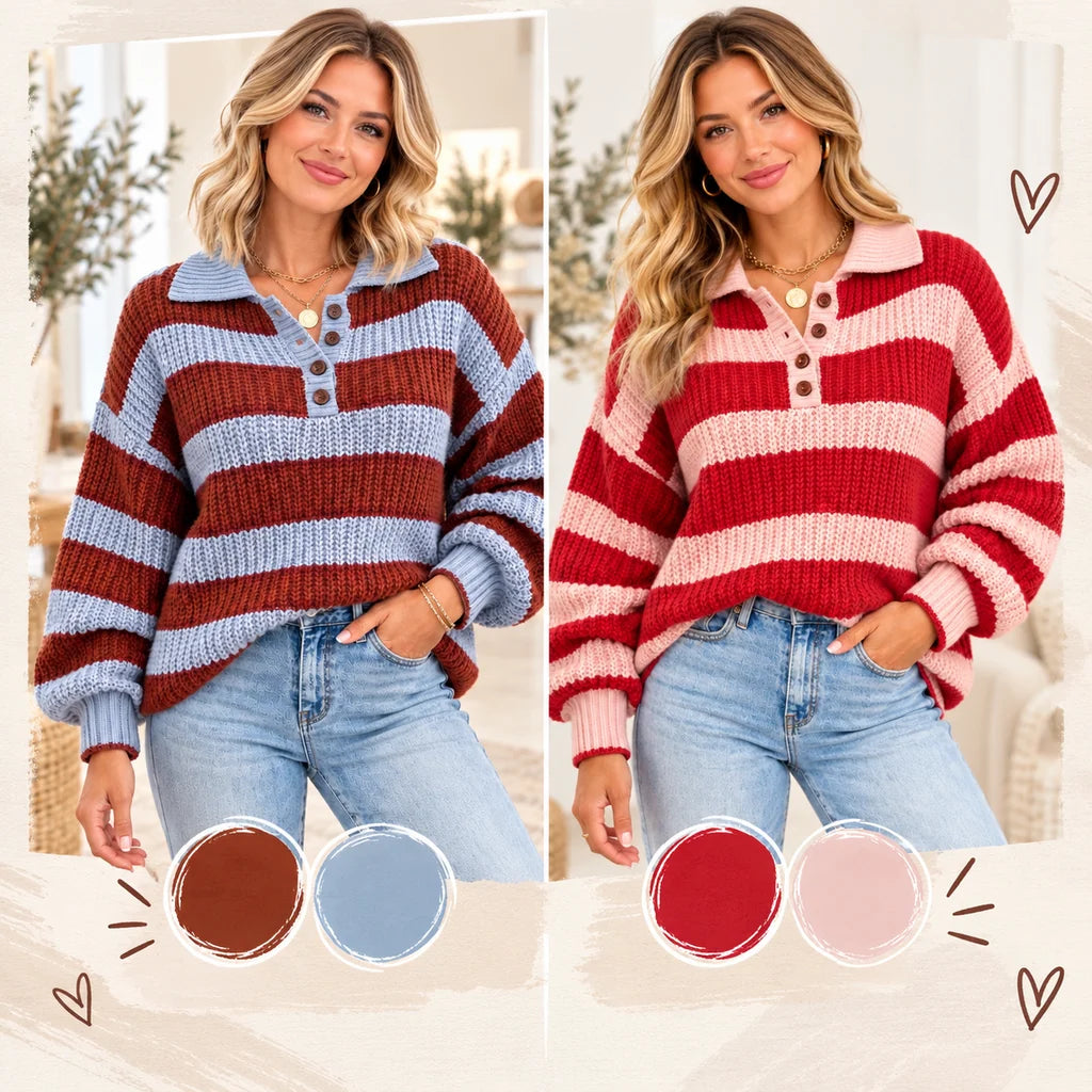 *PREORDER* Dropped Shoulder Button Collar Sweater