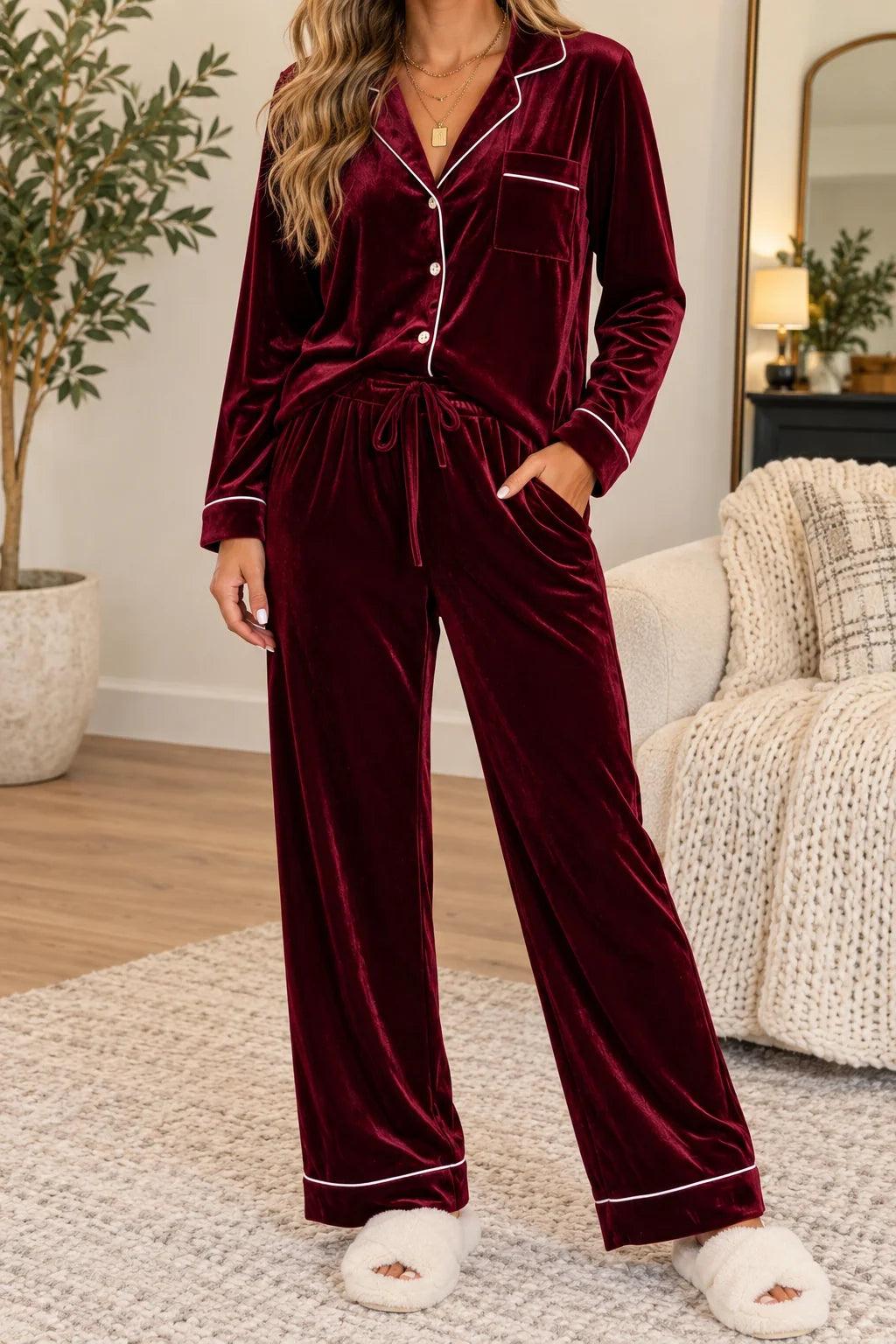 *PREORDER* Burgundy Velvet Lounge Set