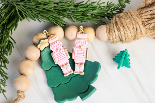 Pink & Gold Nutcracker Clay Earrings