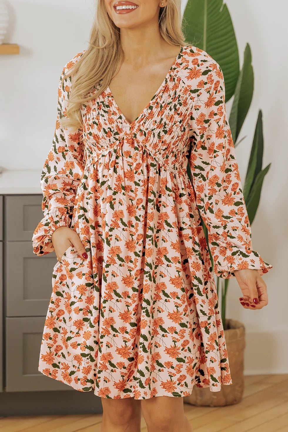 *PREORDER* Beige Floral Babydoll Dress