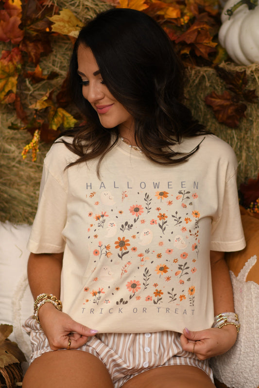 Trick or Treat Ghost Florals Graphic Tee