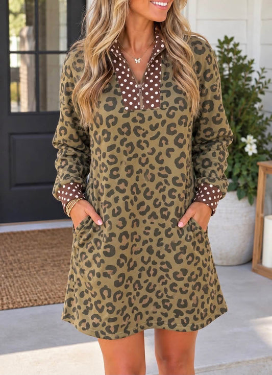 *PREORDER* Brown Leopard Polka Dot Dress