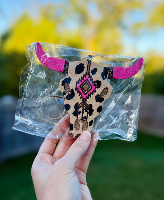Pink Leopard Aztec Bull Car Air Freshie (Banana Nut Bread Scent)