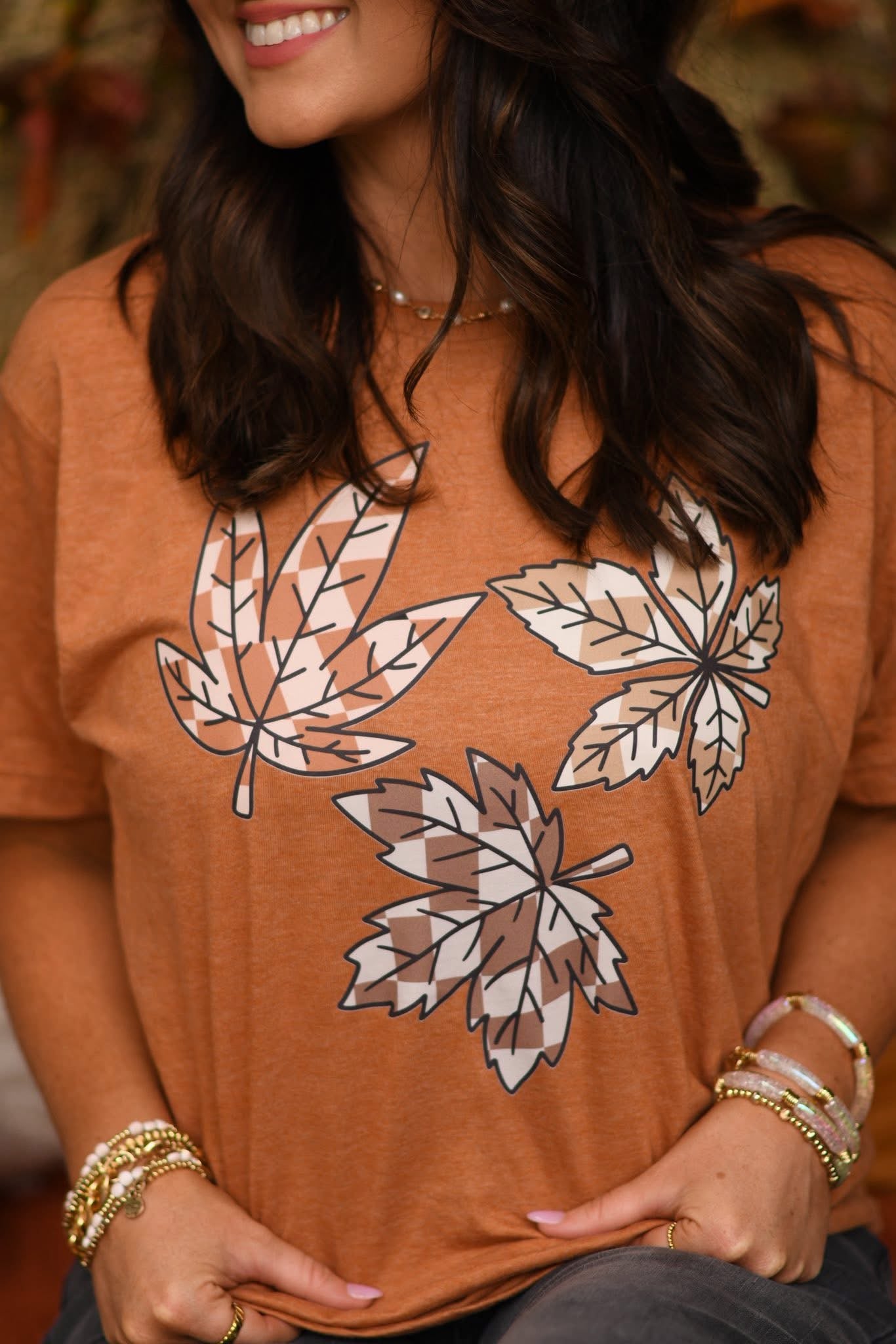 Checkered Leaves Graphic Tee