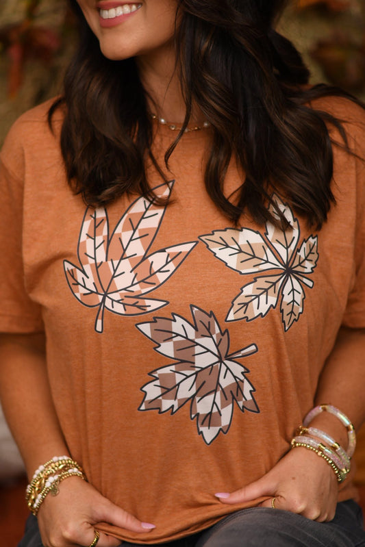 Checkered Leaves Graphic Tee