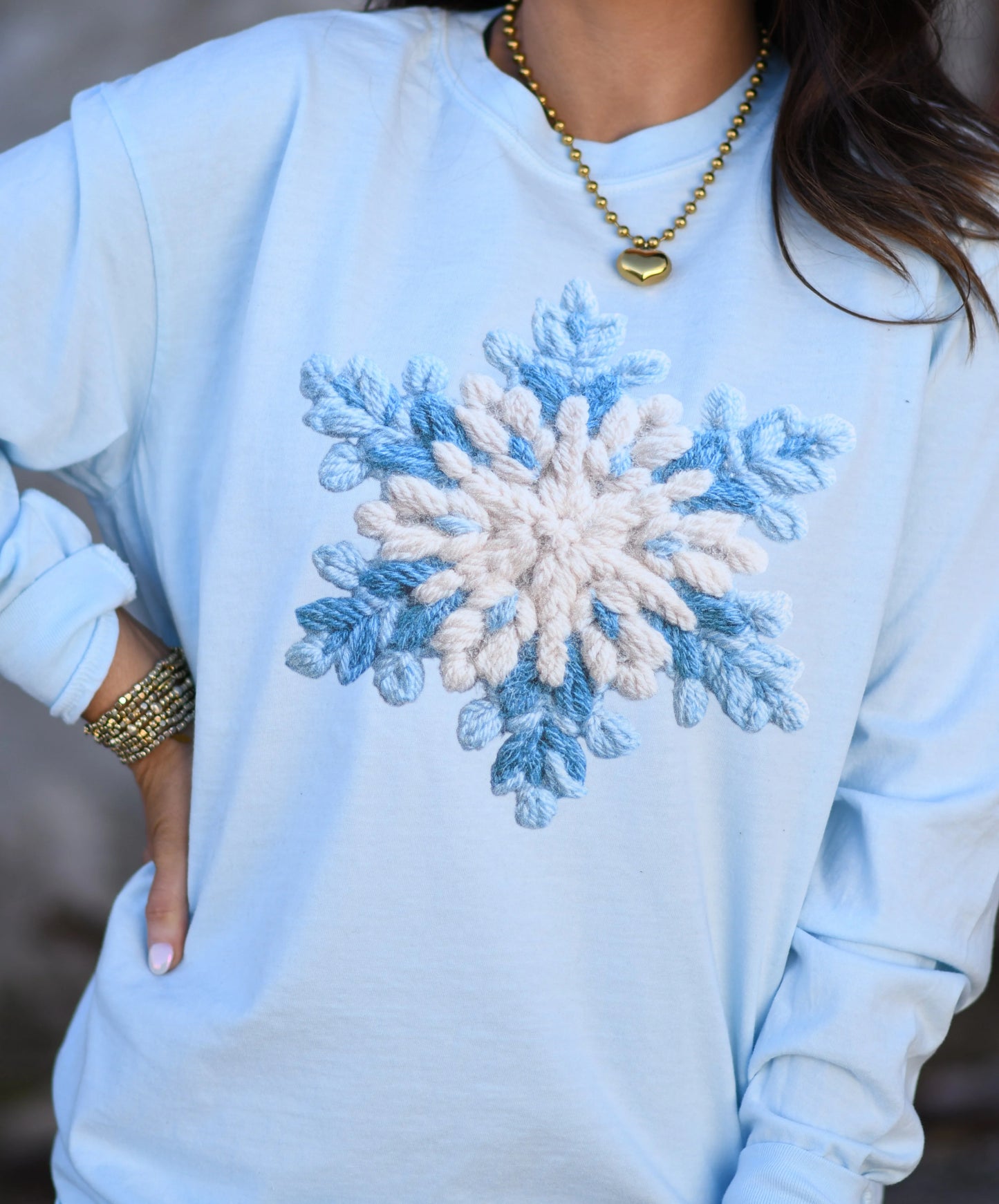 Faux Crochet Snowflake Graphic Long Sleeve Shirt