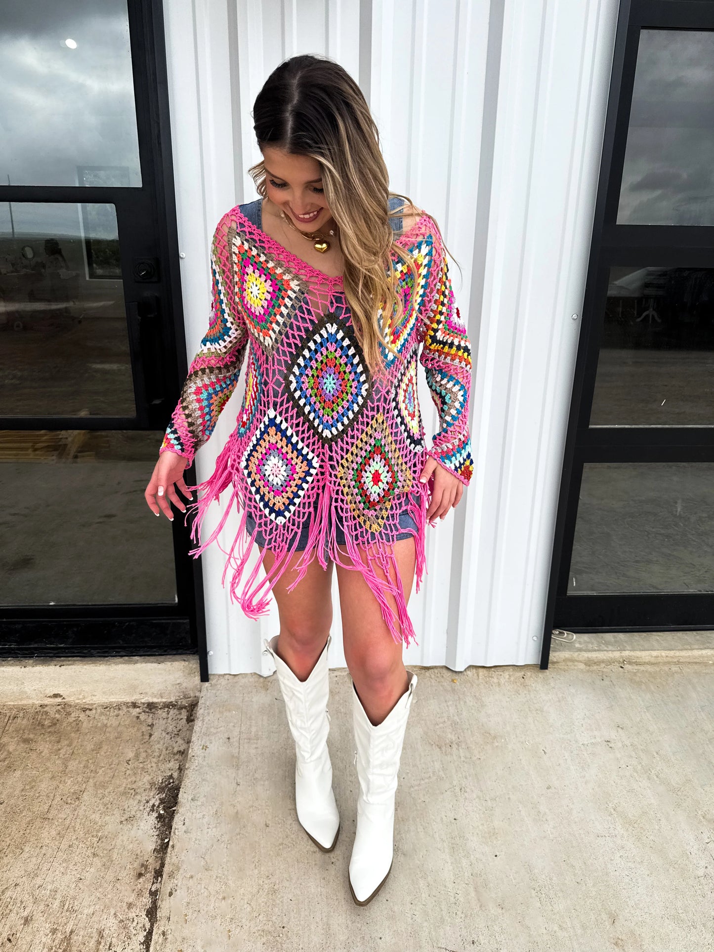 Blakeley Pink Crochet Knit Top