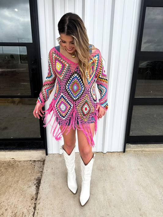 Blakeley Pink Crochet Knit Top