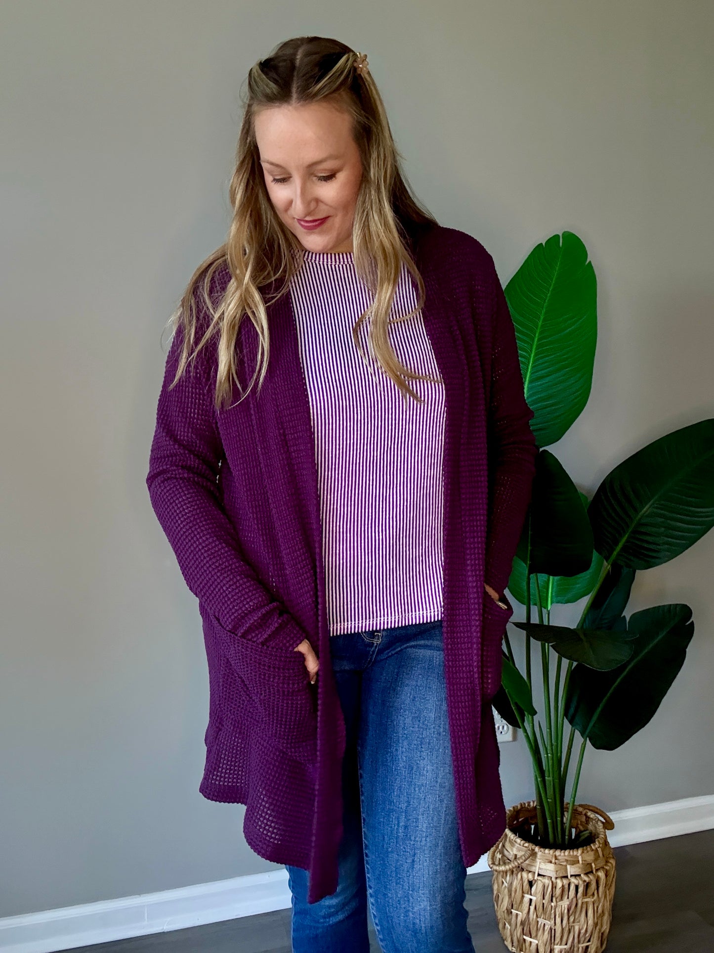 Purple Thumbhole Cardigan Plus+