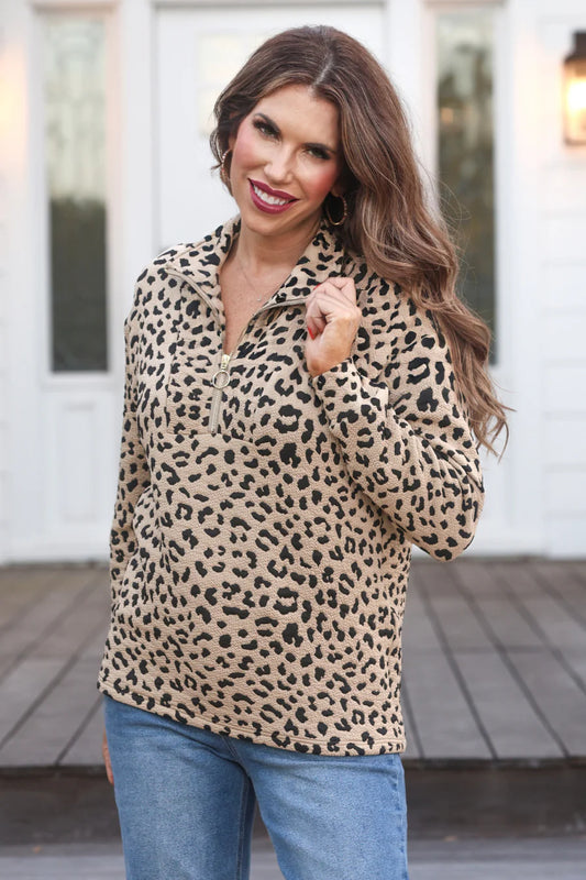 Lana Leopard Quarter Zip Pullover