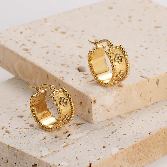 Clover Hoop Gold Earrings