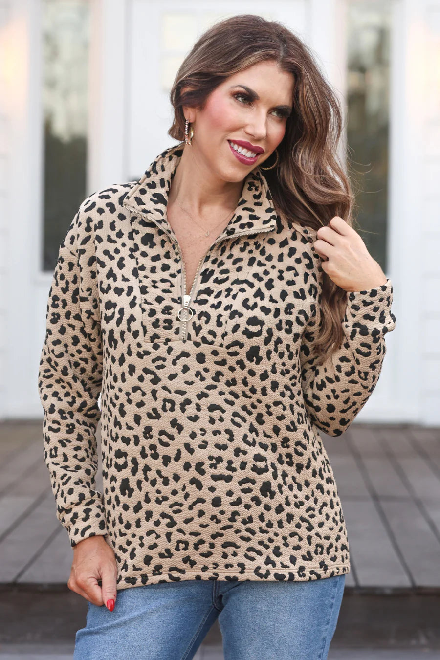 Lana Leopard Quarter Zip Pullover