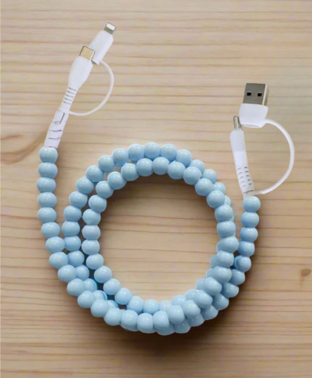 Light Blue Beaded Cord Charger