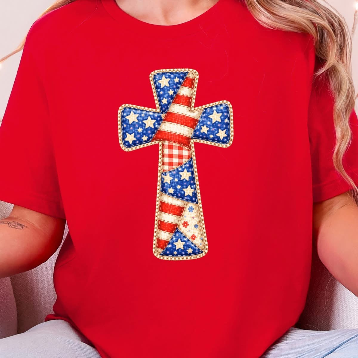 Patriotic Patchwork Cross Graphic Tee