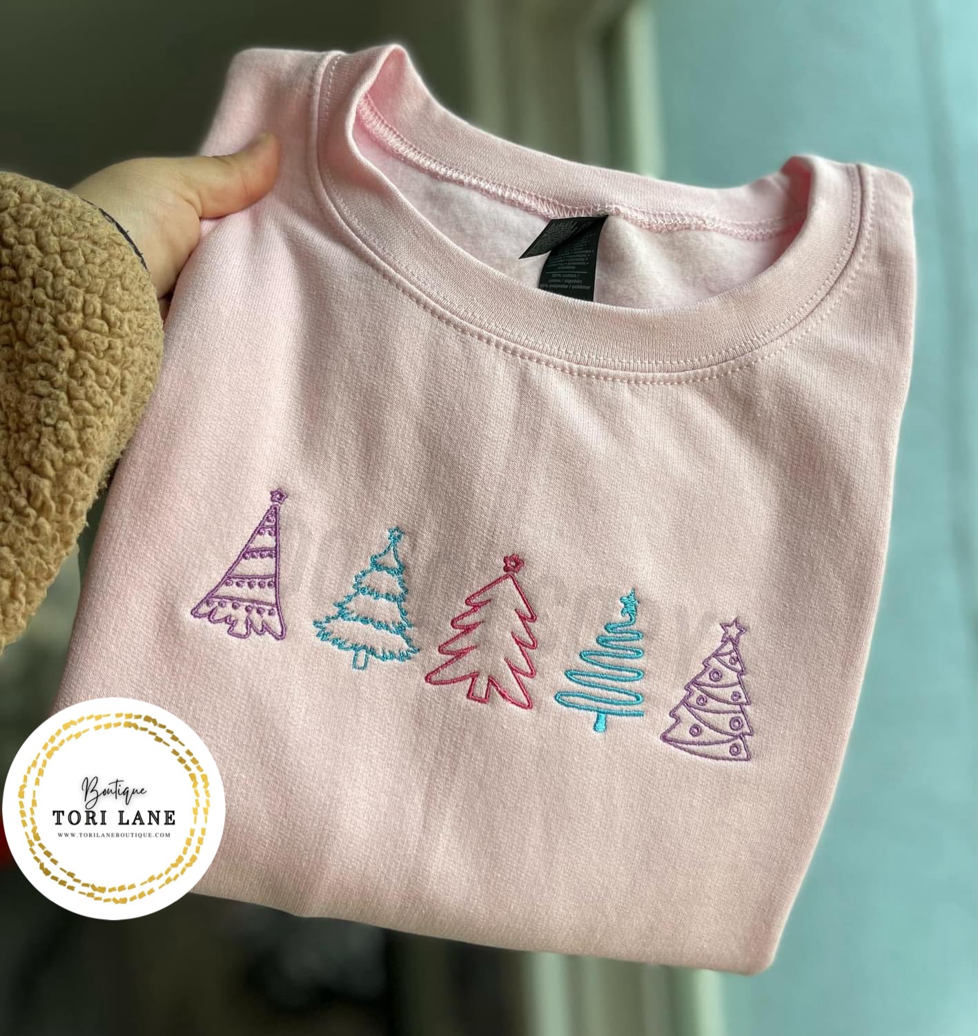 Embroidered Christmas Trees Sweatshirt