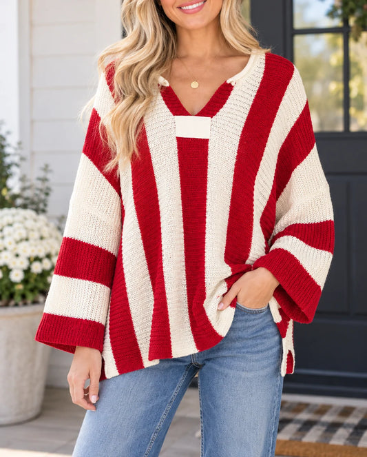 *PREORDER* Stripe V Neck Sweater