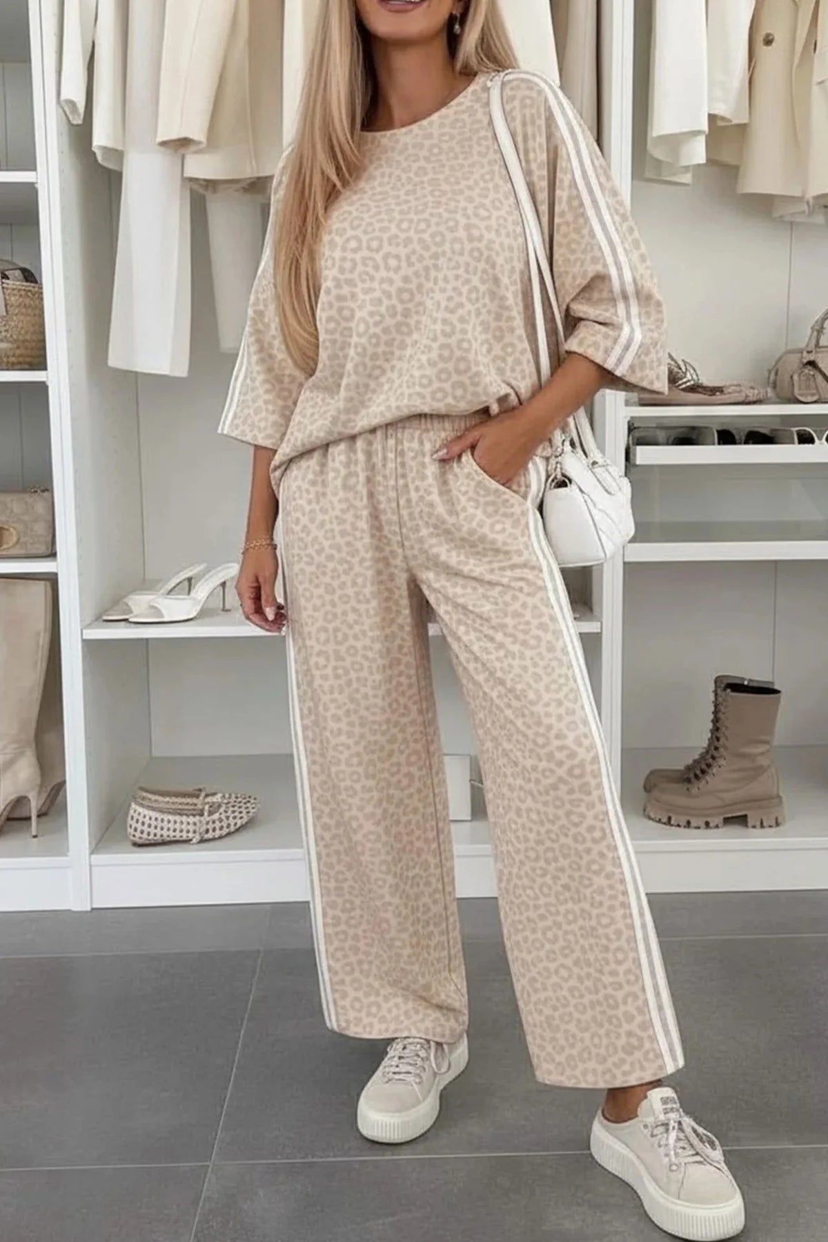 *PREORDER* Leopard Varsity Stripe Pant Set (Plus+ Grey)