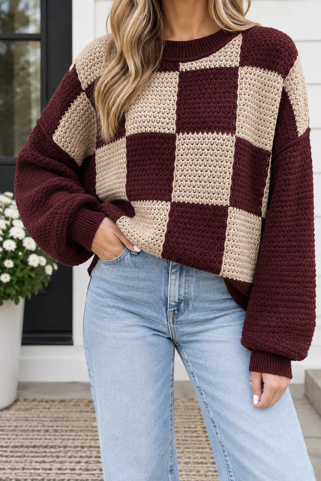 *PREORDER* Brown Checkered Knit Sweater