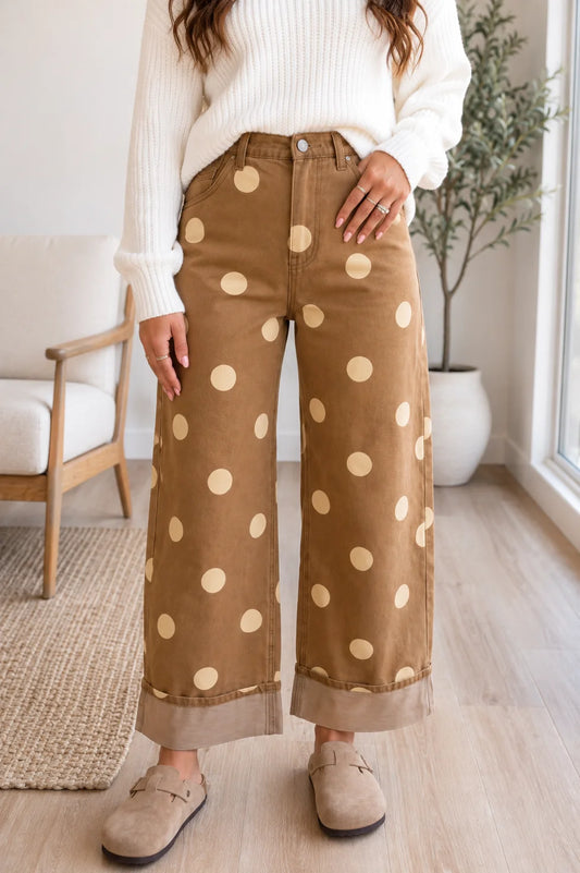 *PREORDER* Brown Polka Dot Casual Jeans