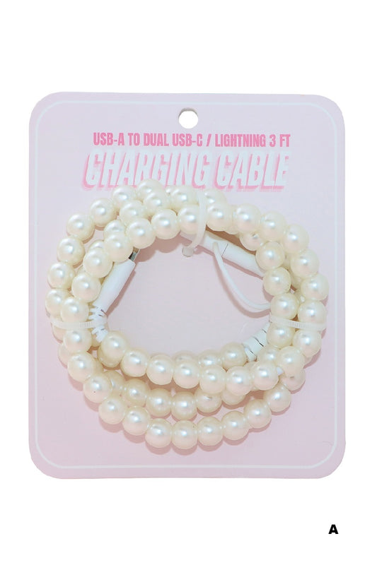 Beaded Dual USB Fast Charger- Pearl