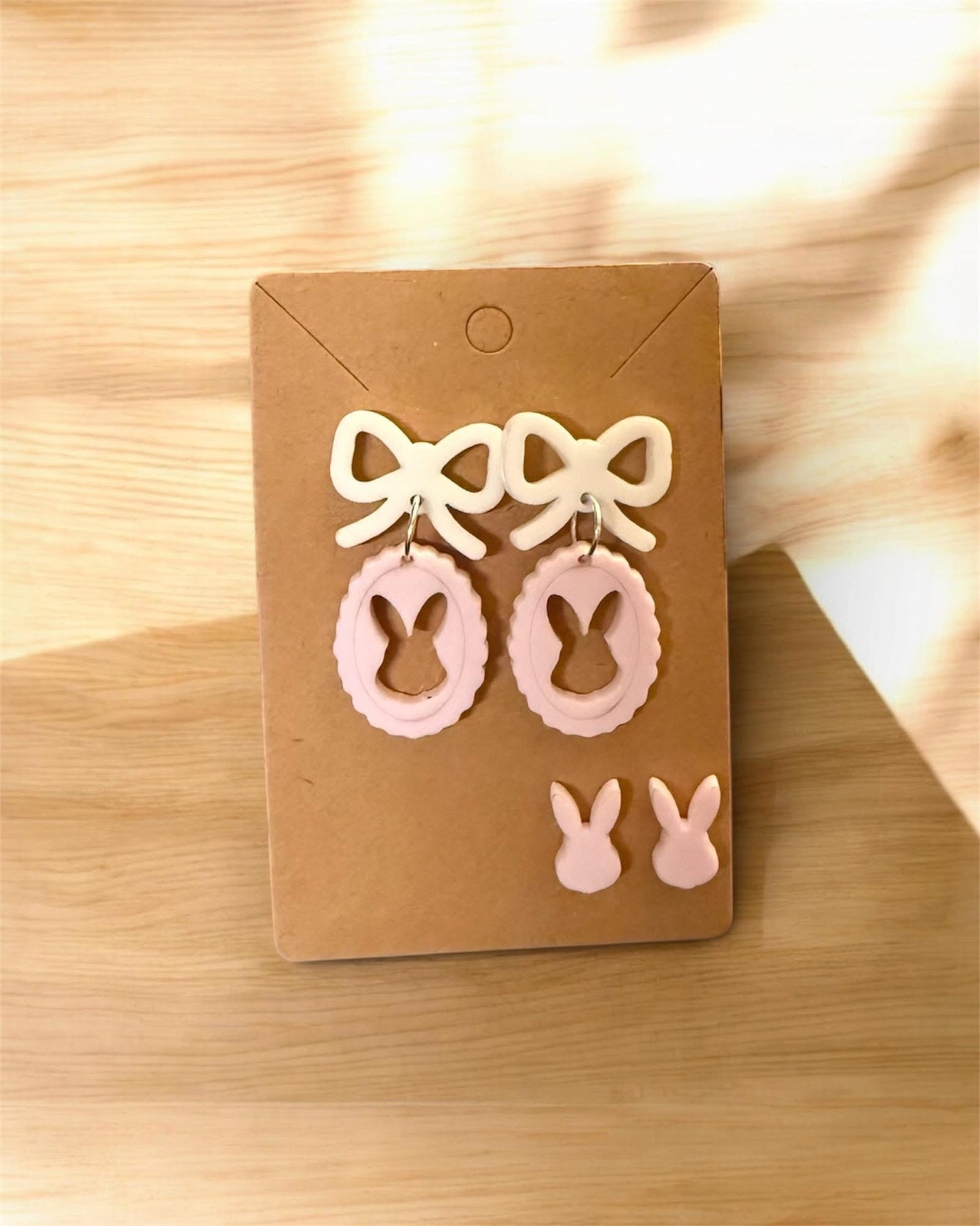 Pink Bunny Earrings Set