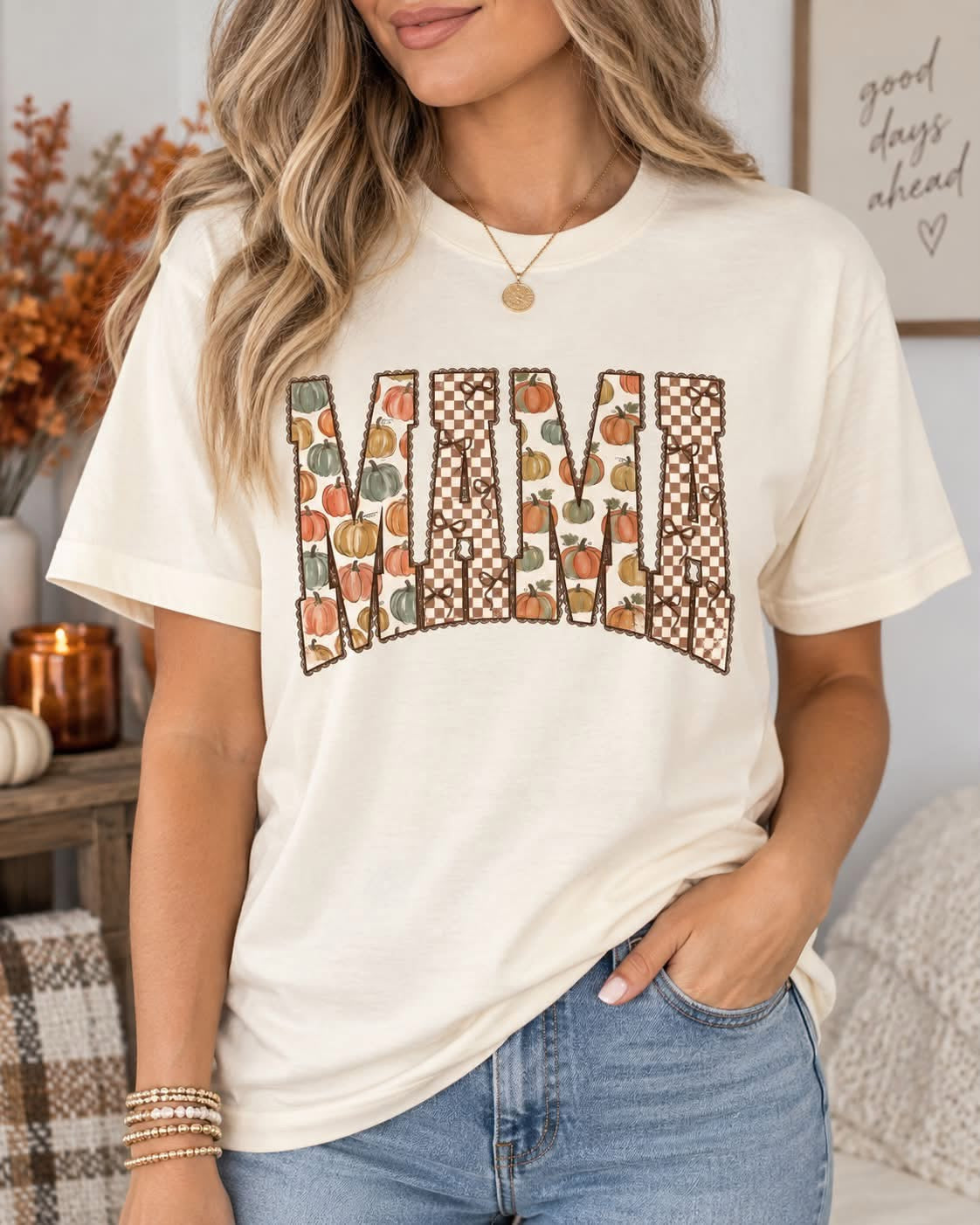 Mama Fall Multi-print Graphic Tee