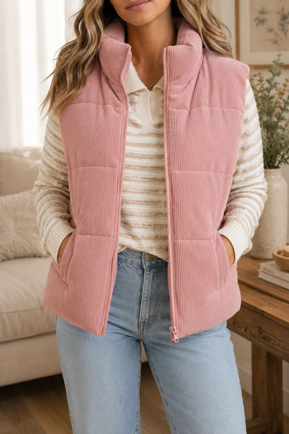 *PREORDER* Corduroy Zip Up Puffer Vest