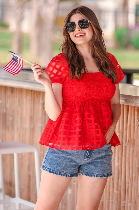 Red Smocked Top