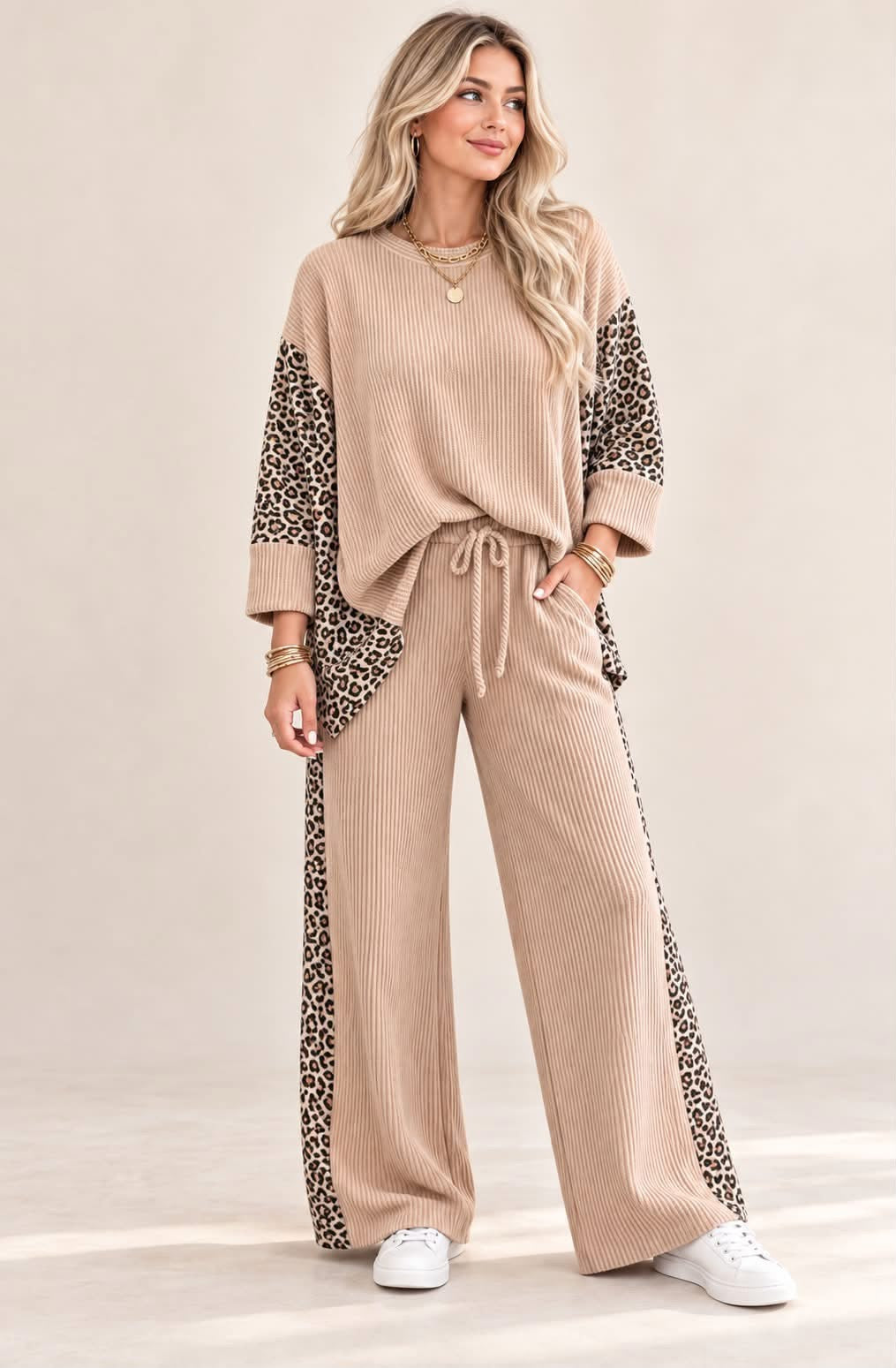 *PREORDER* Leopard Patch Ribbed Long Pant Set